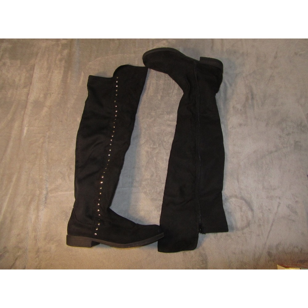 Rouge Helium Womens Black Faux Suede Studded Over The Knee Boots Size 8 38 Lowl